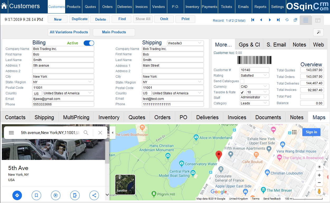 OSqin CRM Customers Layout Google Integration Filemaker Crm Client