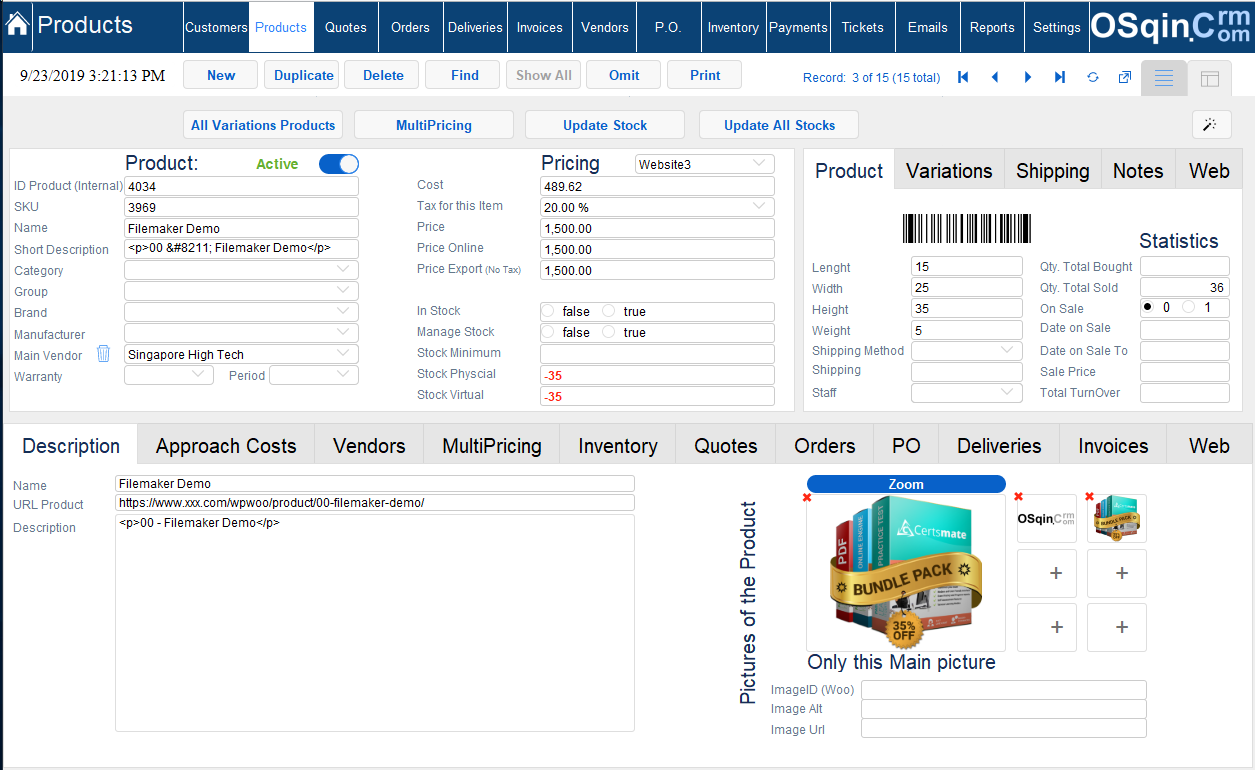 OSqin Crm variation Products Multiple Currencies