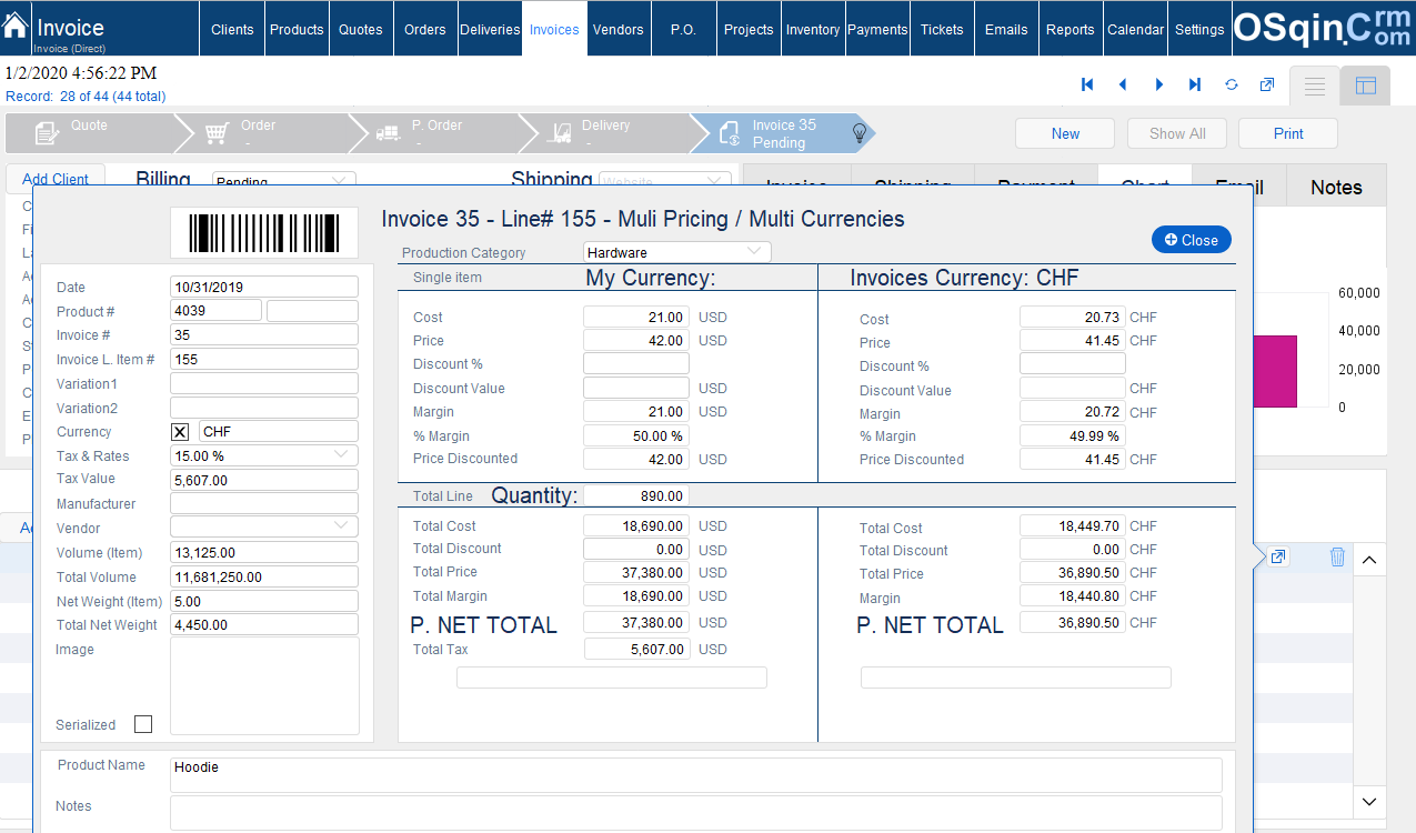 OSqin Crm Commercial -Invoices Filemaker Crm Software