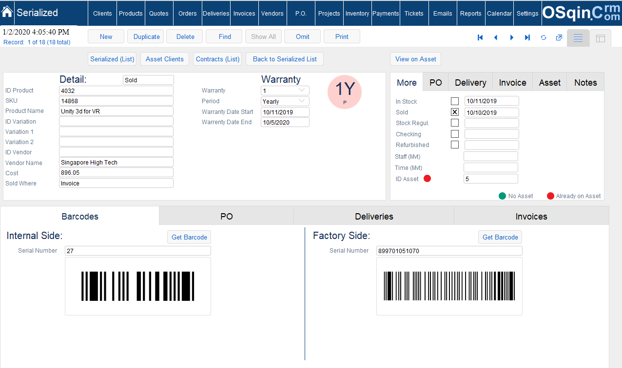 OSqin Crm Filemaker Products Serialized Filemaker Products