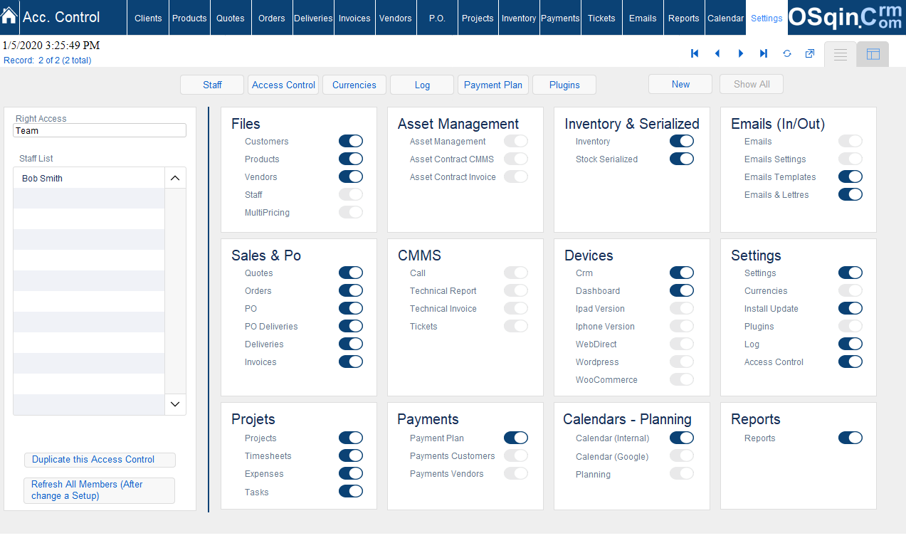 OSqin Crm Filemaker Security and users control Filemaker Security