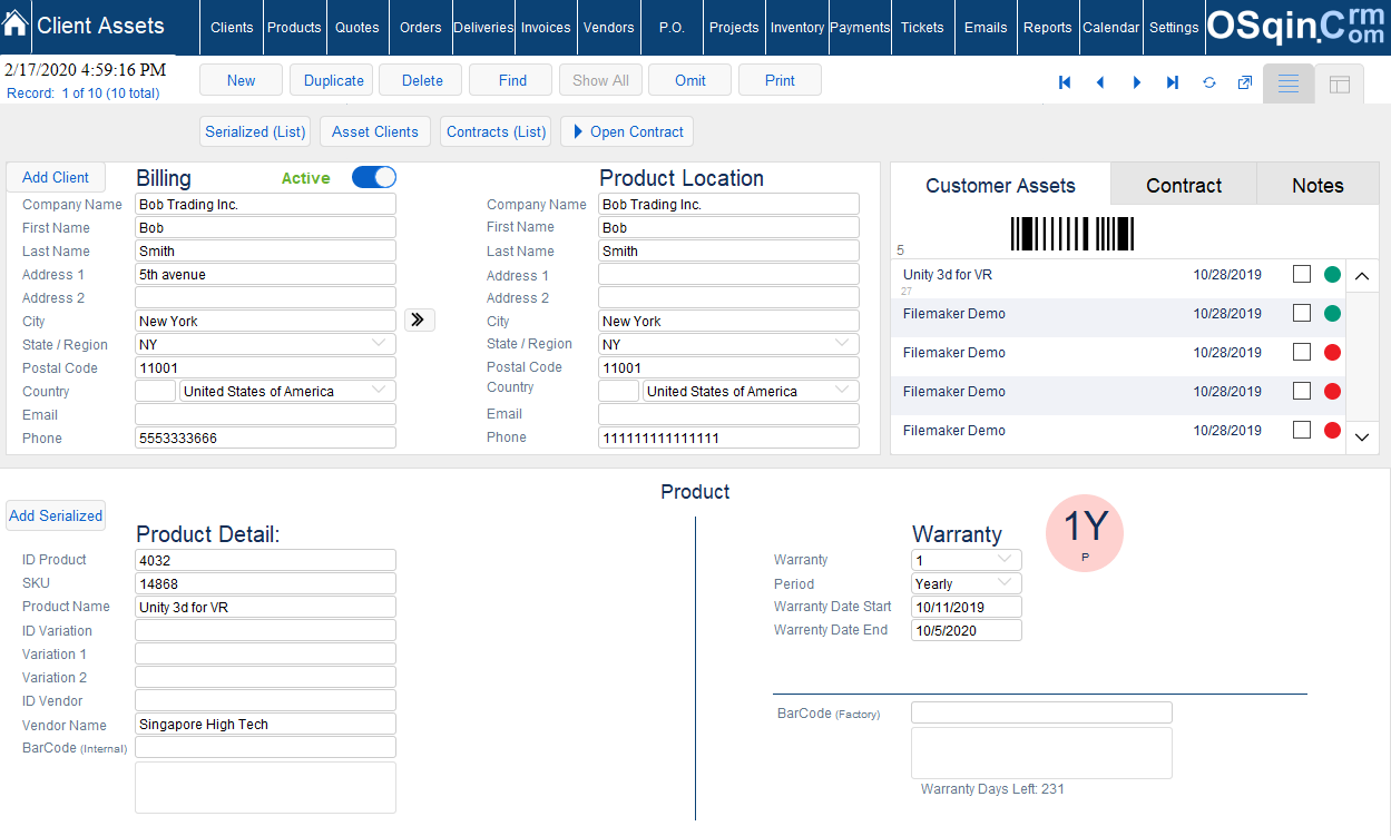 OSqin Crm - Filemaker Cmms - Asset Management Asset Software