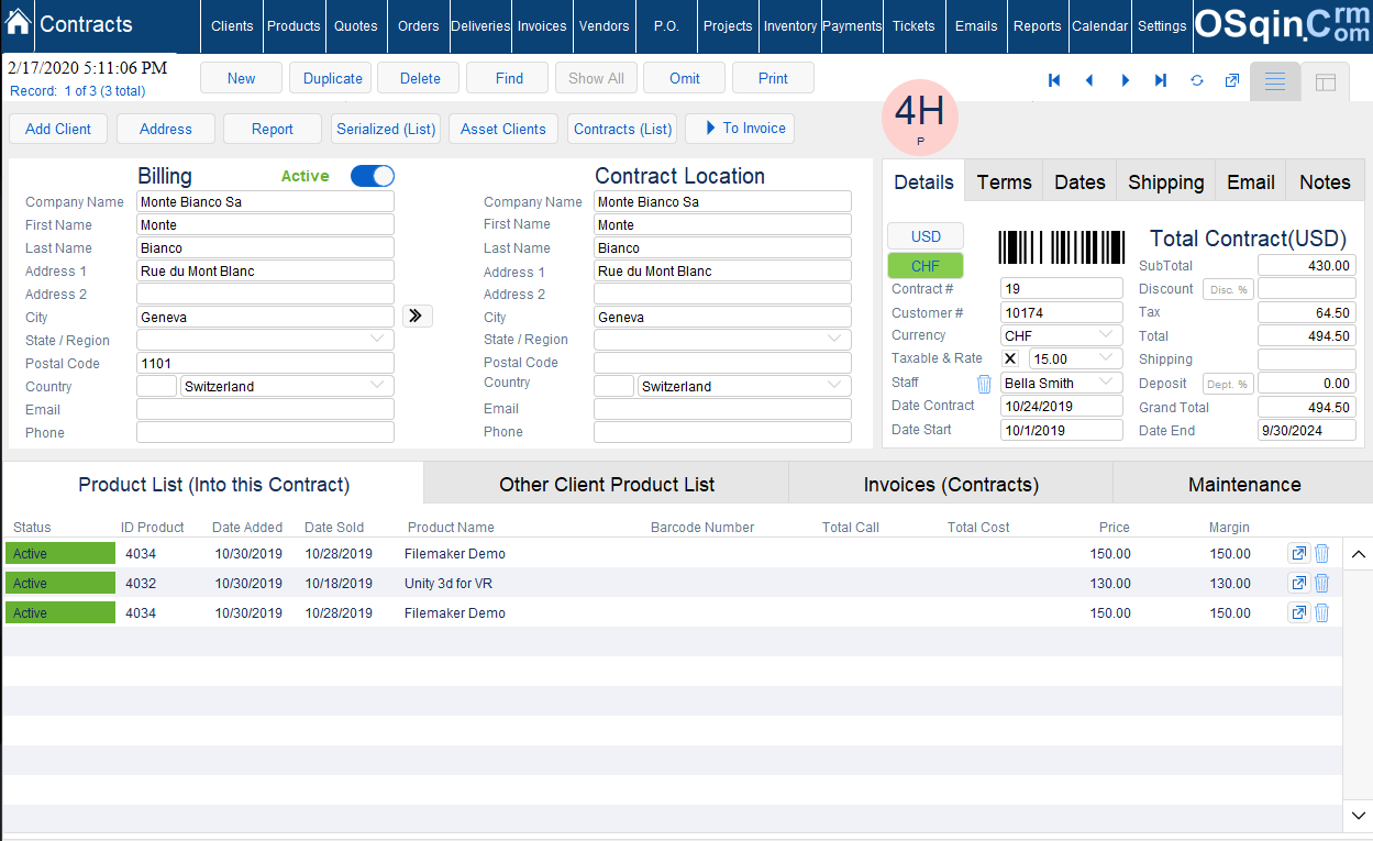 OSqin Crm - Filemaker Cmms - Maintenance Contract Software Maintenance Contract Software