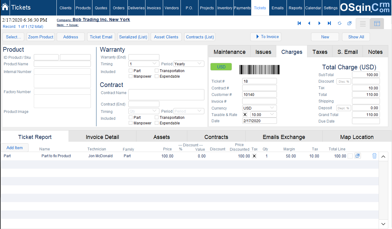 OSqin Crm - Filemaker Cmms - Technician Report Billing CMMS Billing