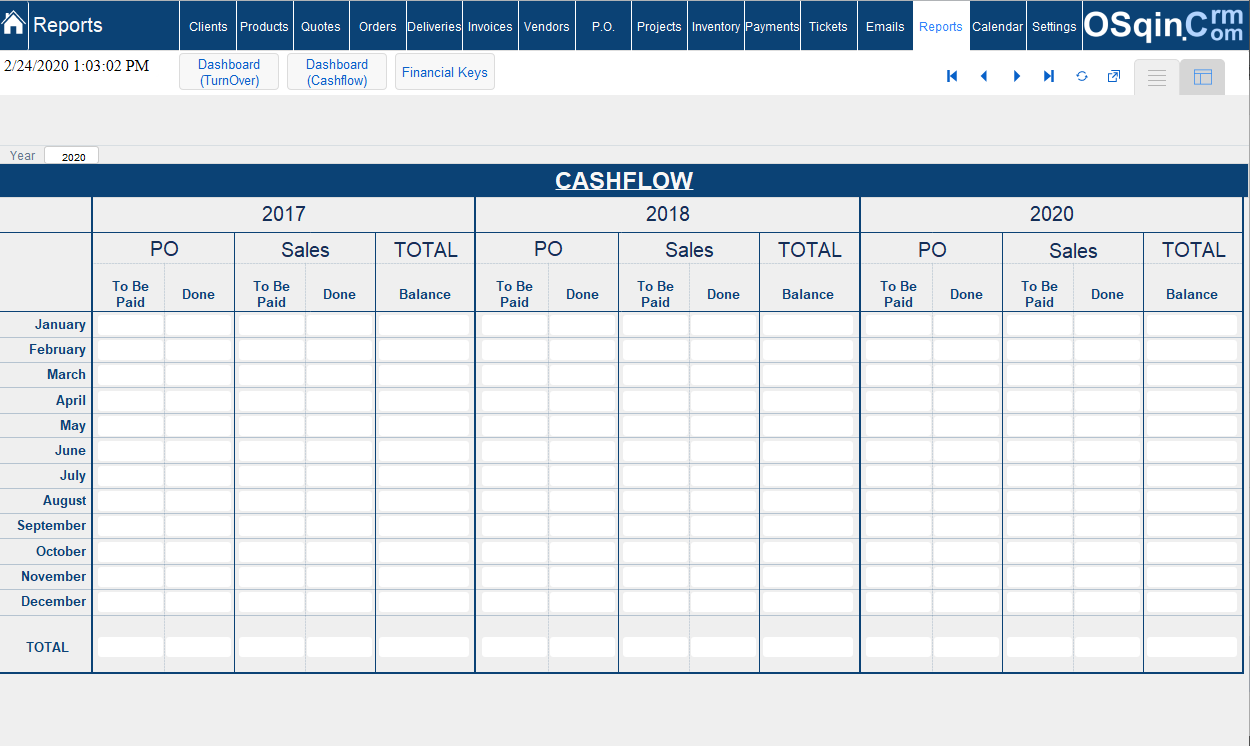 OSqin Crm - Filemaker Reports - Cashflow Filemaker Cashflow Report