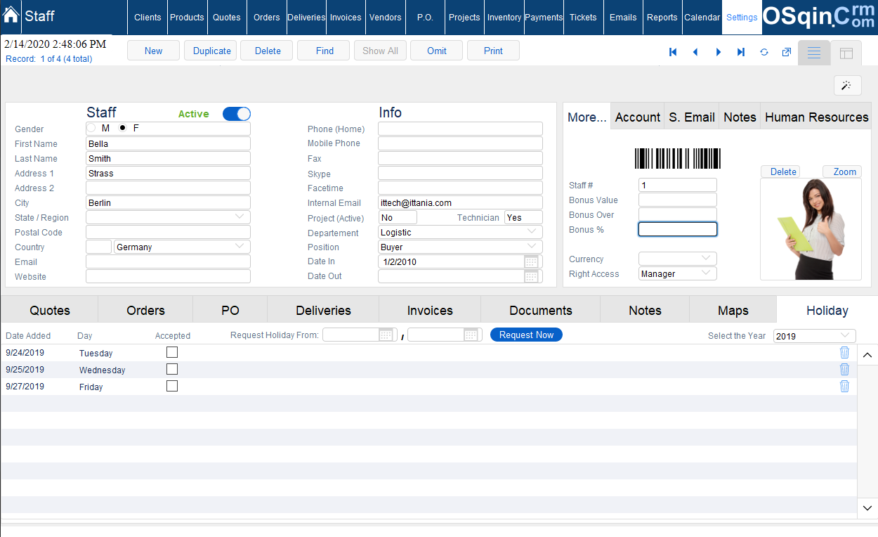 OSqin Crm - Filemaker Technician Management Tool developpeur filemaker pro