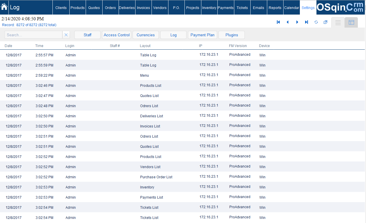 OsQin Crm - Log System Filemaker User Activity